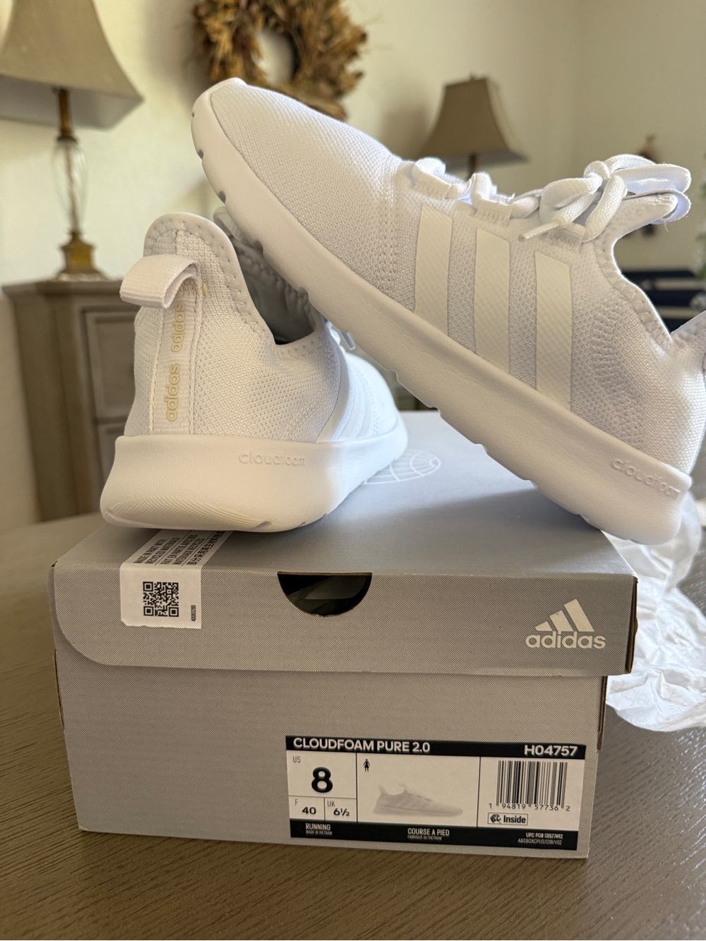 adidas Cloudfoam Pure 2.0 All-White Knit Sneakers 40 8